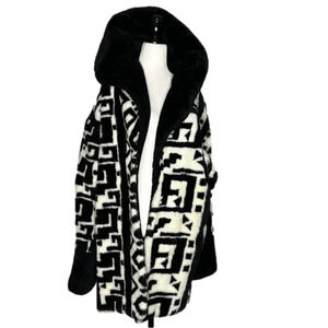 Monterey Black &  White Patterned Hooded Teddy Coat